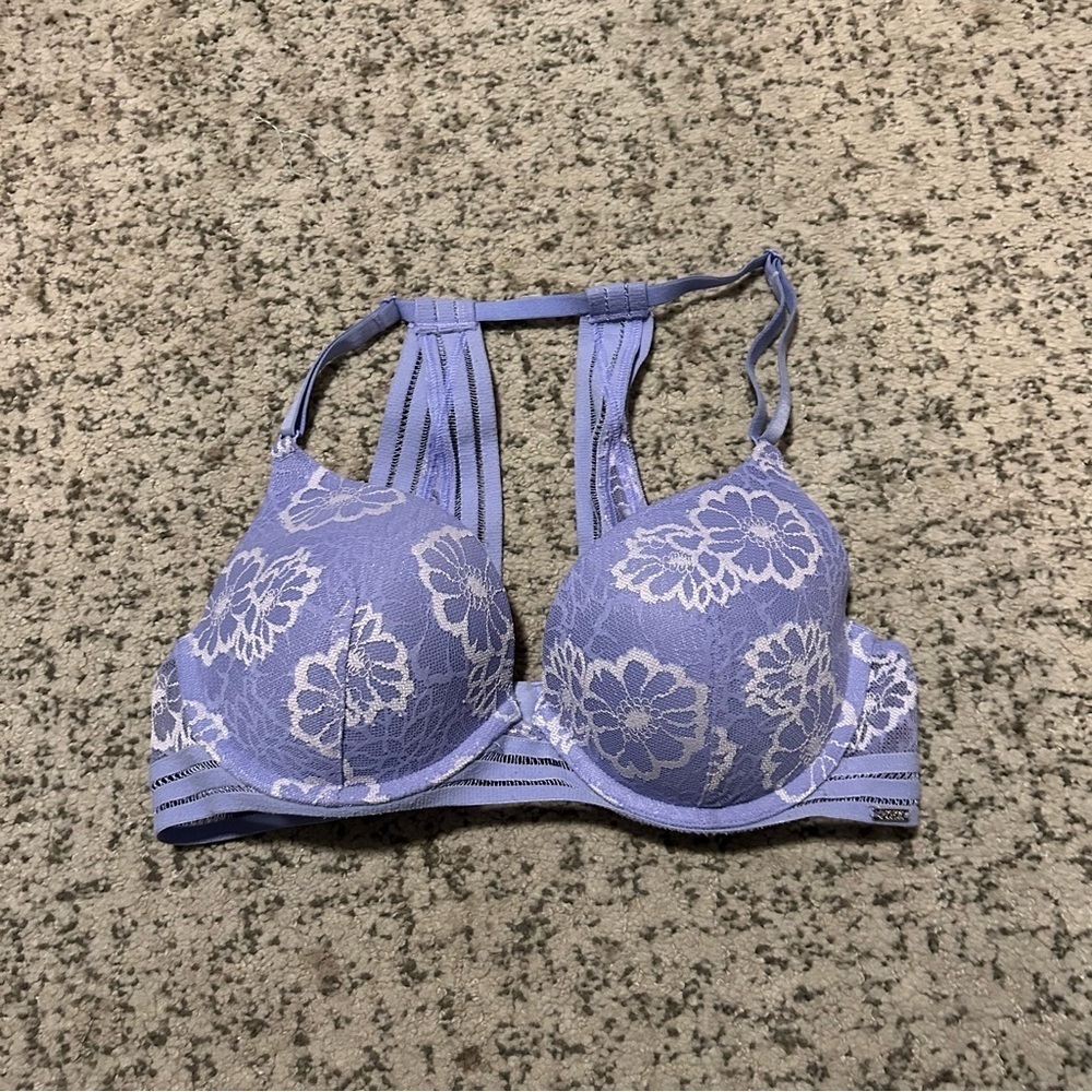 PINK Victoria’s Secret Purple & White Floral Laced Bralette Size 34C
